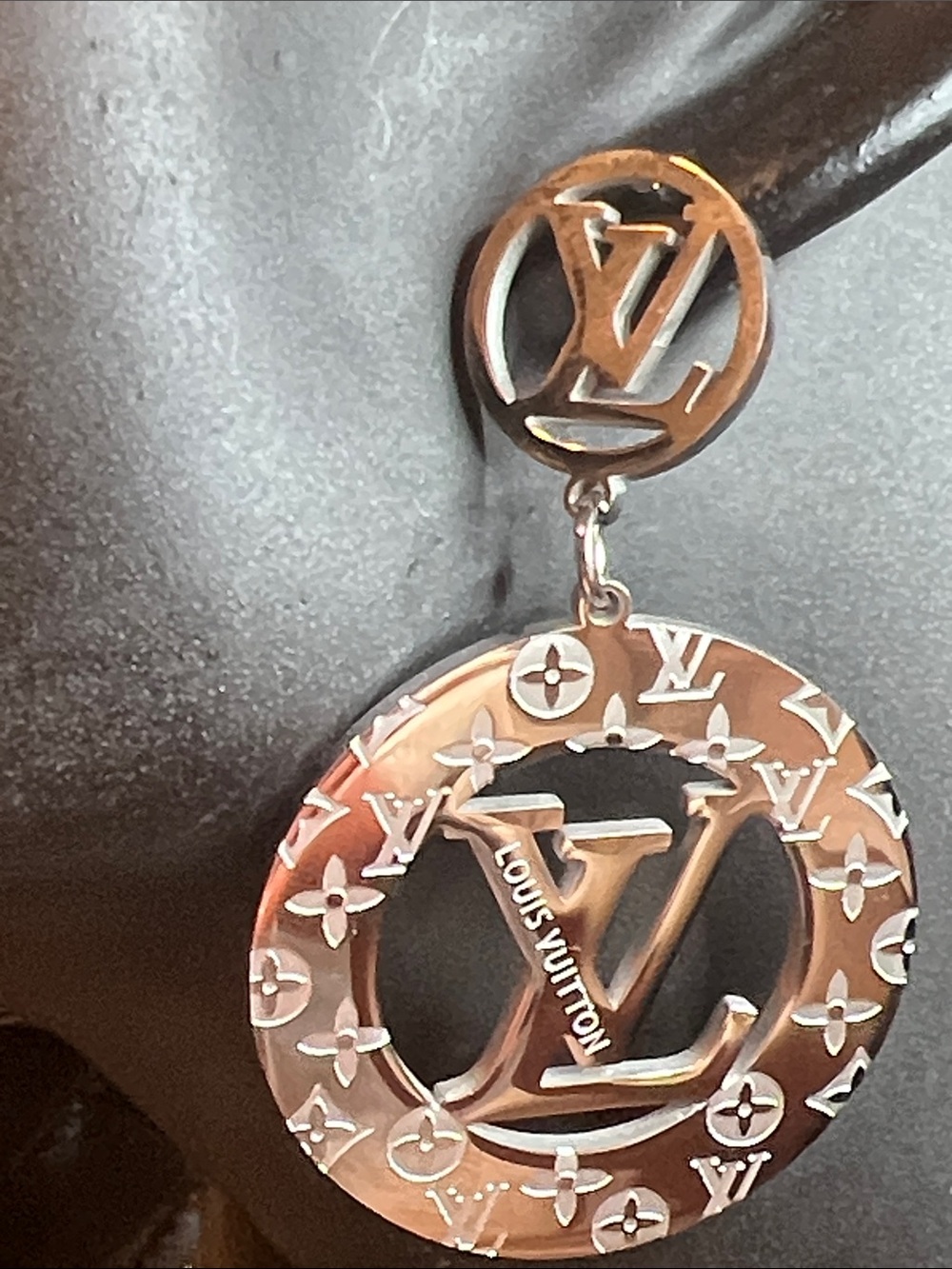 Stainless Steel Silver-Tone Monogram Drop Earrings